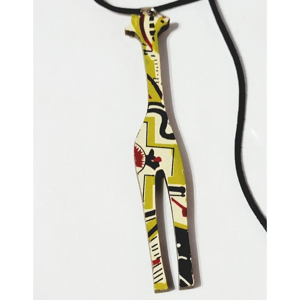Large Artsy Giraffe Pendant Necklace Colorful Jungle Animal Wood Tribal blu02-4